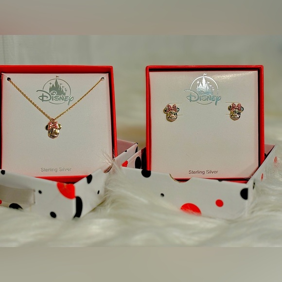 NWT Authentic Disney Minnie Mouse Gold tone earrings with pink crystal bow - Picture 2 of 2